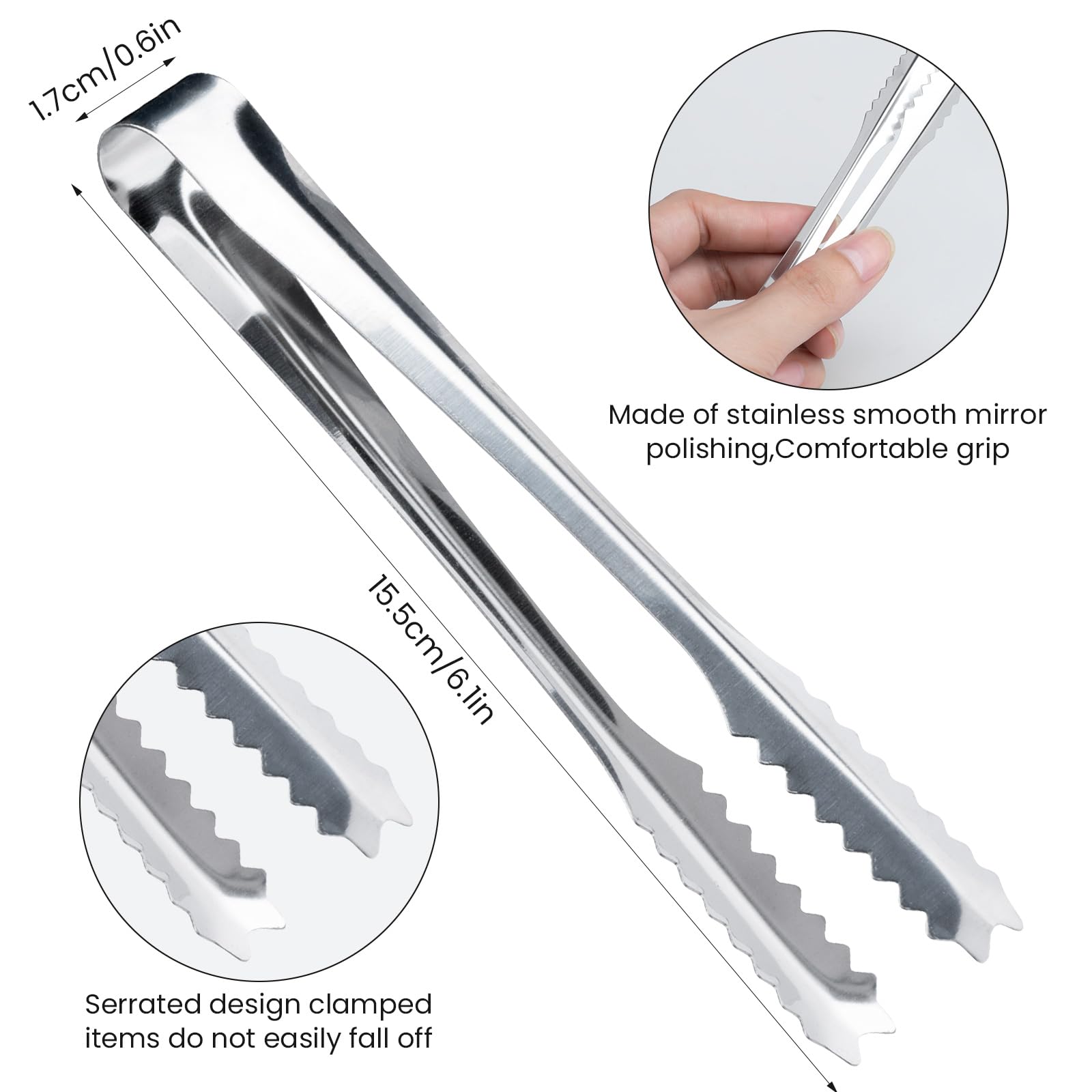 Mini pinze per ghiaccio in acciaio inox, pinze da portata per alimenti, dolci, pane, torte, frutta, barbecue, feste, bar, secchi, confezione da 10, 15,2 cm
