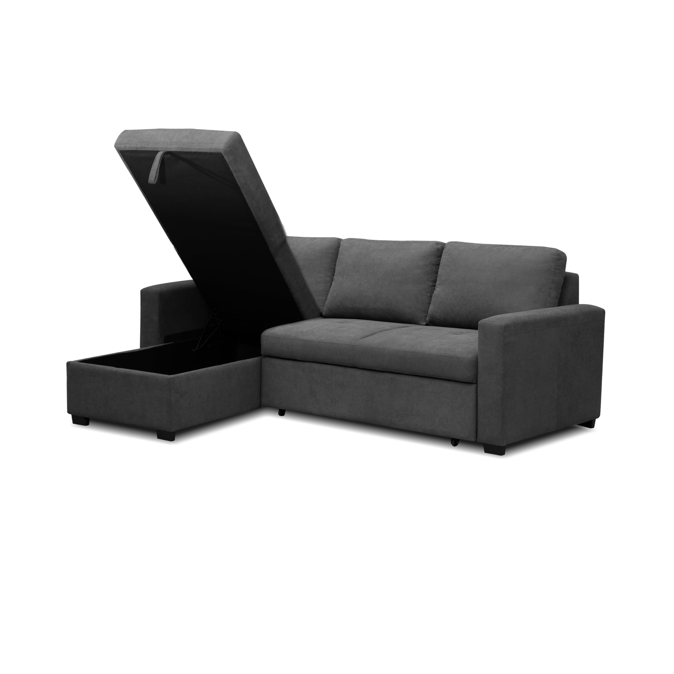 duehome | Sofá Cama 3 Plazas Reversible y con Almacenaje, Sofa con Chaiselong, Modelo Saira, Acabado en Tejido Gris, Medidas: 229 cm (Largo) x 93 cm (Alto) x 93-153 cm (Fondo)