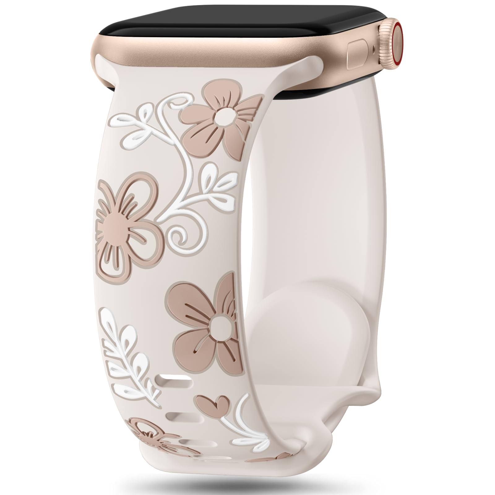 Witzon Floral Band Compatible with Apple Watch Bands For Women 40mm 41mm 38mm 42mm 44mm 45mm 46mm 49mm, Engraved Cute Flower Silicone Inlay Dressy Strap for iWatch Series 10 9 8 7 6 5 4 3 2 SE Ultra