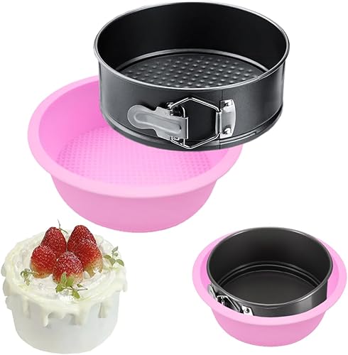 Springform - Juego de sartenes antiadherentes para tartas de queso con parte inferior extraíble, protector a prueba de fugas, 10 forros de papel