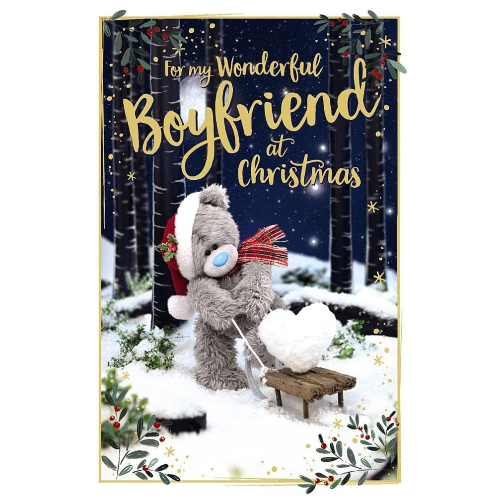 Me To You Bear 3D Holographic Boyfriend Christmas Card, Colourful, 6 inches x 9 inches