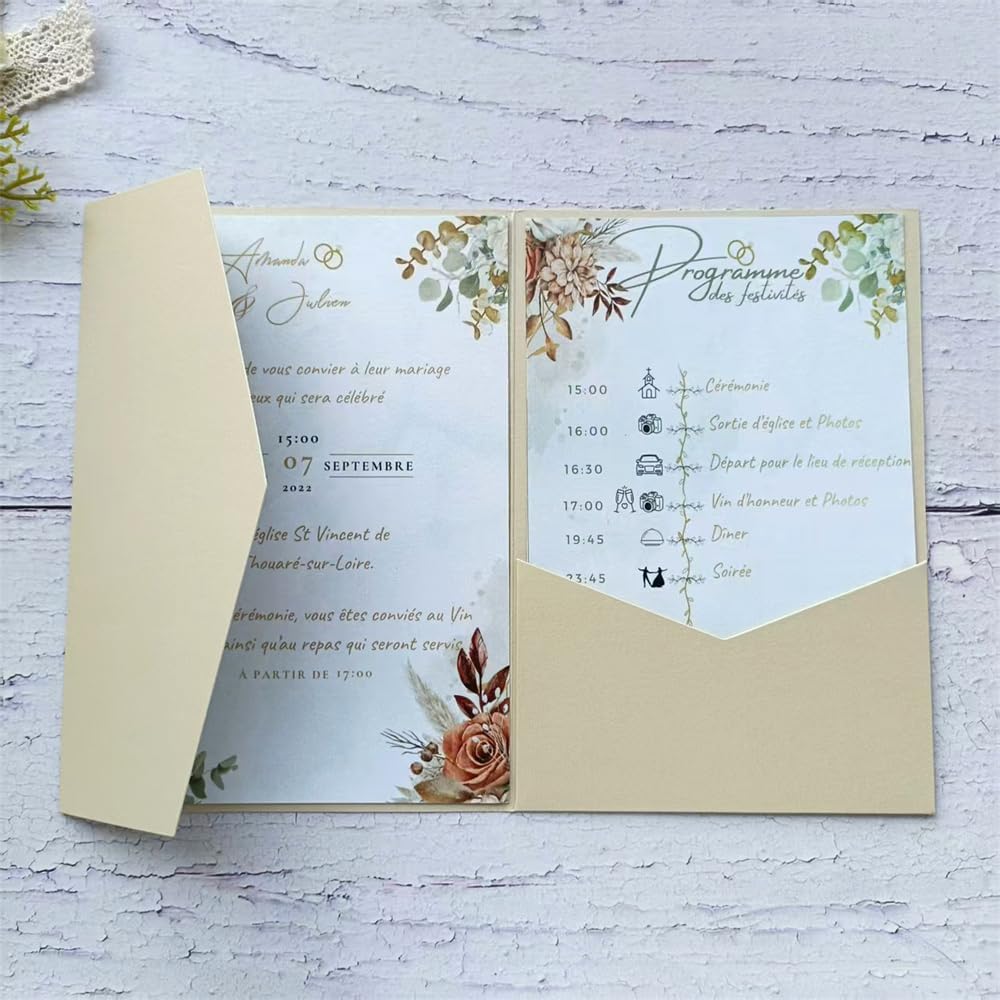 Champagne Gold Invitation Pocket With Envelope 20 Sets For wedding Engagement Birthday Gala awards (champagne)