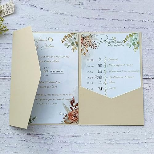 Miniatura 4 de Champagne Gold Invitations Card Pocket con sobre 20 juegos (champán)