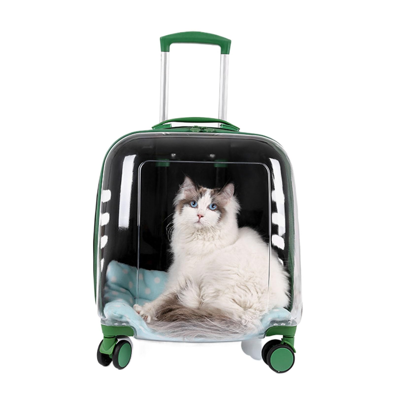 Maleta Portátil con Ruedas Cápsula Espacial Transpirable Maleta para Gatos Gran Capacidad, Mochila para Gatos Transparente (Color : Green Translucent)