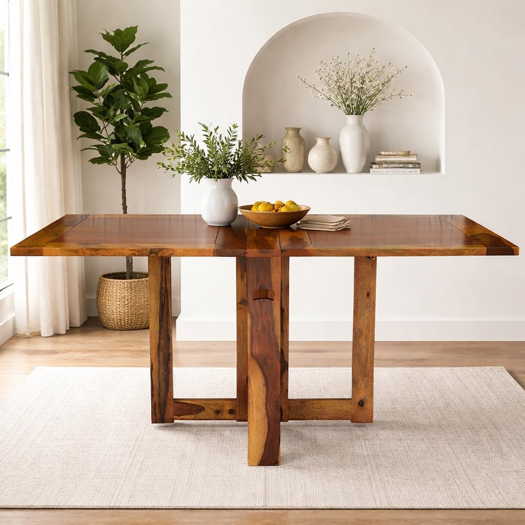 Solid Sheesham Wood Foldable Dining Table (Natural Finish)-image-8
