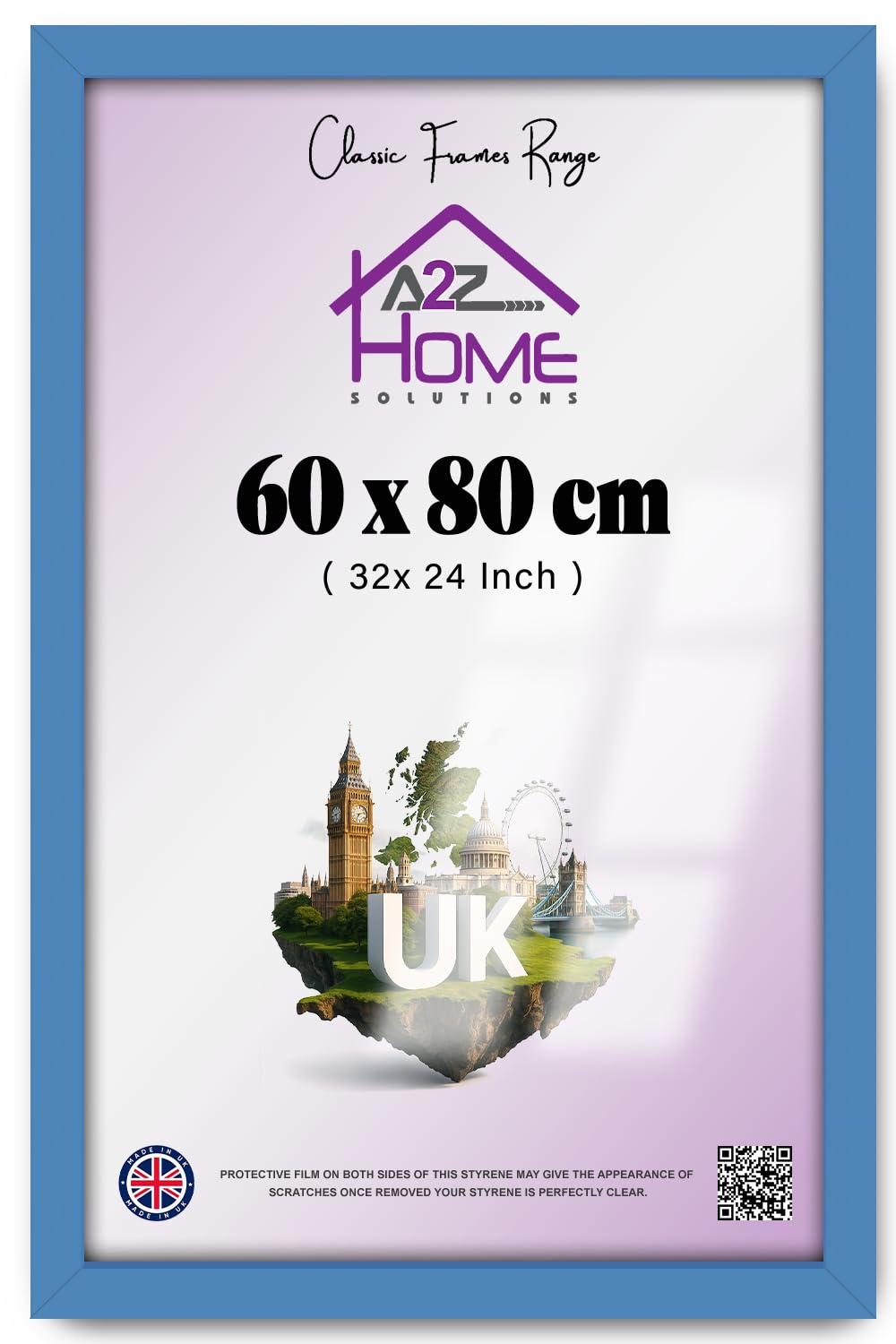 A2Z Home Solutions | Classic (60 X 80 CM) Engineered Wood Effect Picture Frame For Landscape And Portrait Display | Tabletop Or Wall Mount With Stand Or Hanging Rectangle 32 X 24 Inch Blue