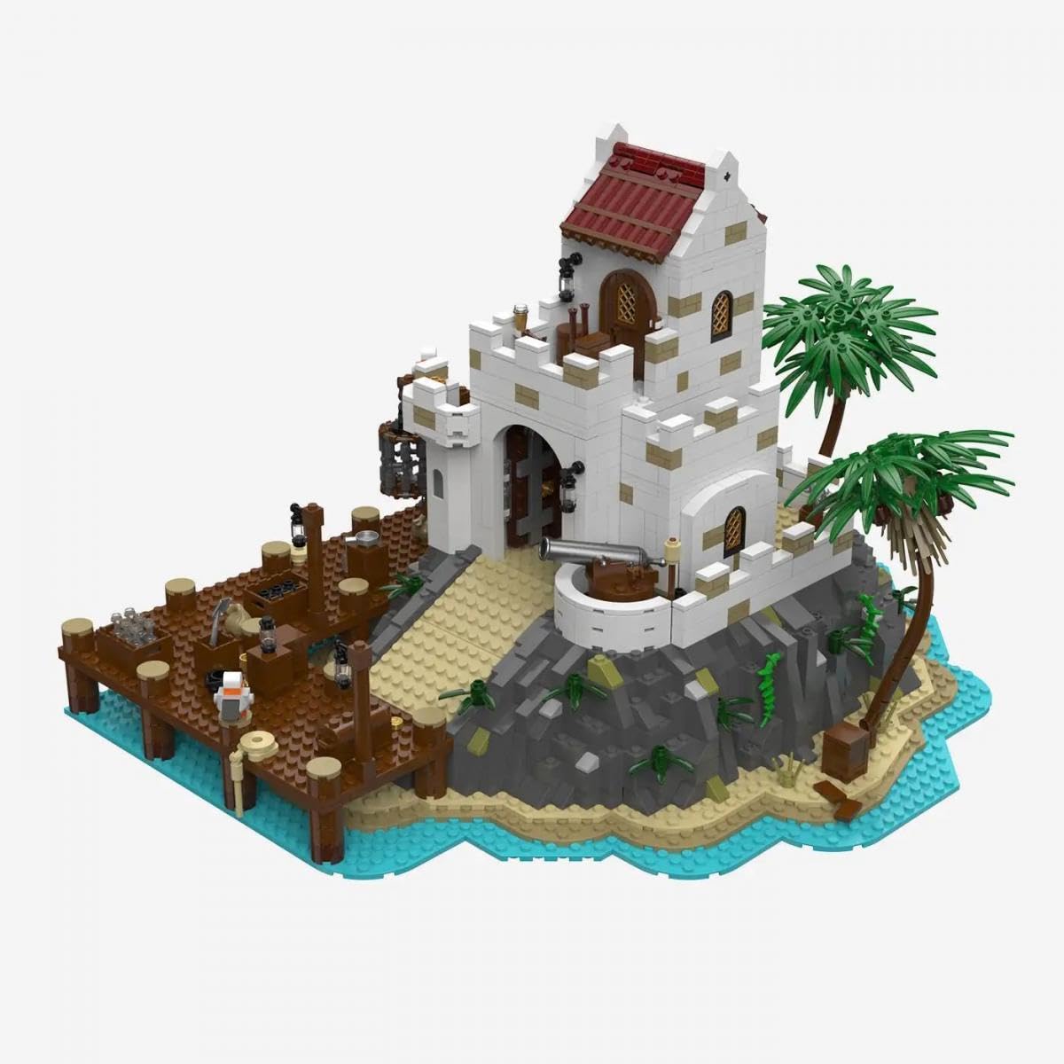 BlueBrixx Legenden der Schatzküste Hafen, 1734 Klemmbausteine, Diorama | Sechs Minifiguren, abnehmbare Dächer, felsiges Terrain, 469 x 404 x 284 mm, ab 10 Jahren, 108386
