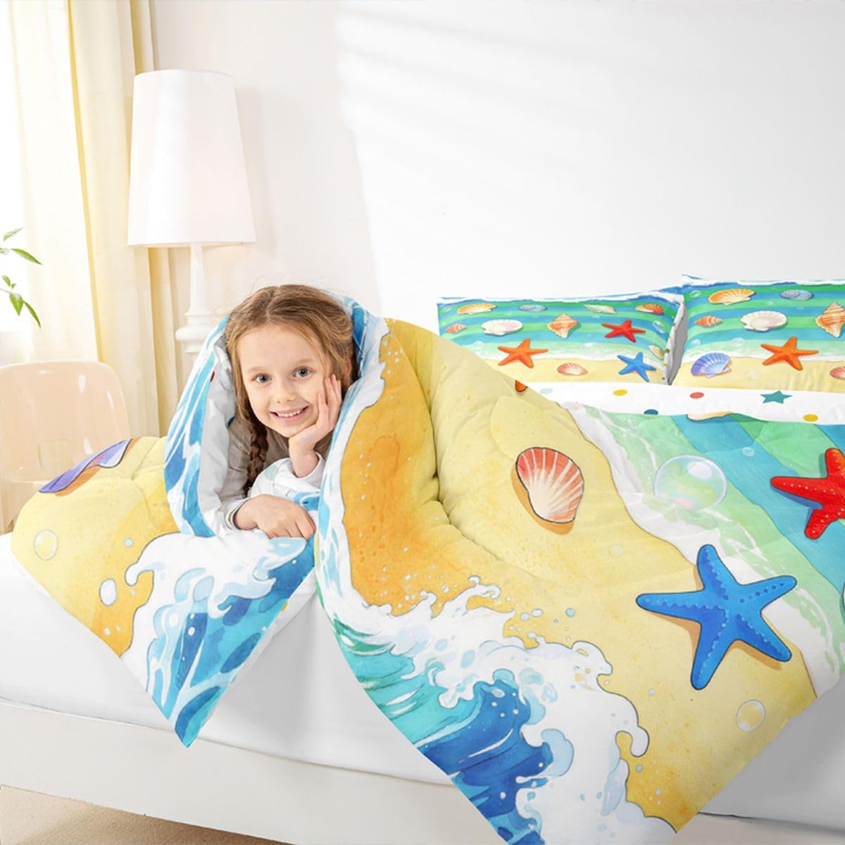 Homemissing Letnie wakacje wakacje hawajska pościel plażowa w rozmiarze king size dla chłopców dziewcząt dzieci życie morskie kołdra kołdra dekoracja pokoju oddychająca miękka mikrofibra cały sezon