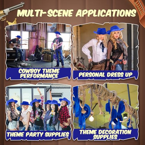 Image of Mepase Cowboy Hats Bulk Felt Western Party Wide Brimmed Cowgirl Hats Set for Adults Men Women Costume Party
