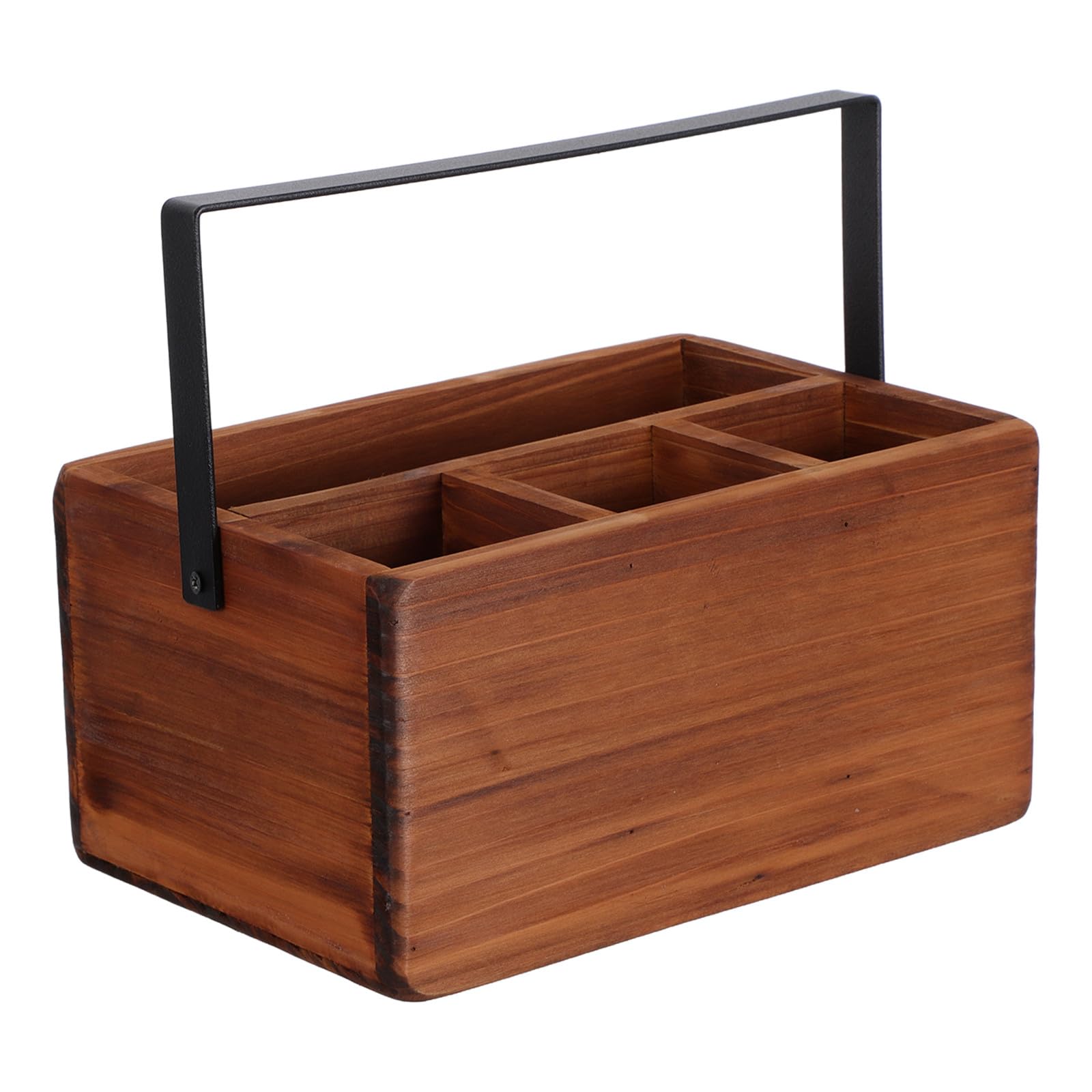 Boîte de Rangement pour Couverts Portable à 4 Compartiments en Bois