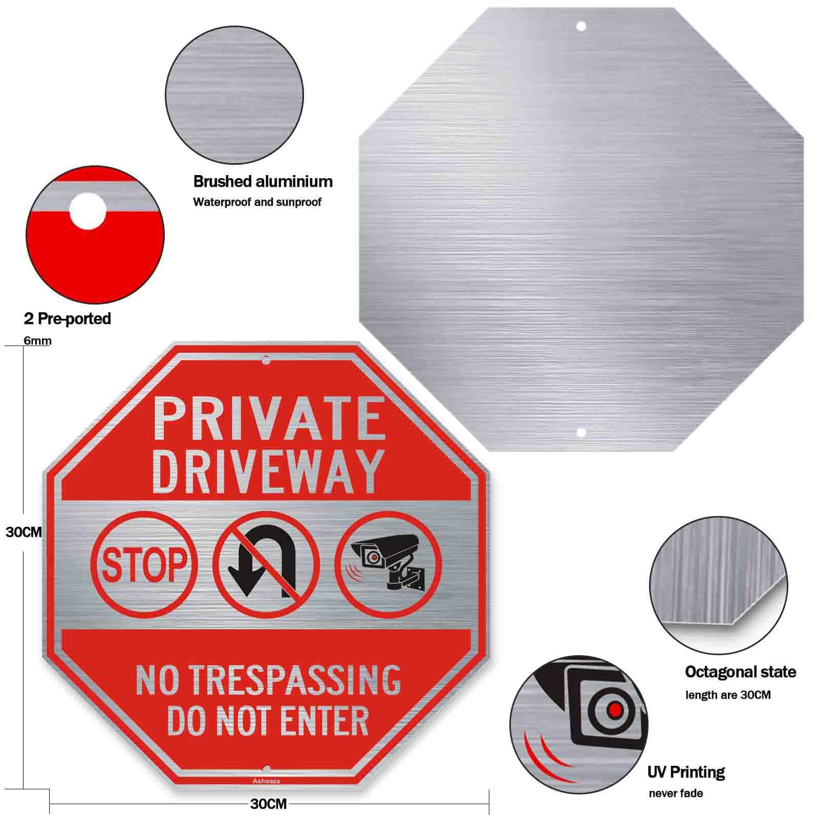 Señal de entrada privada, letrero de aluminio con texto en inglés "Private Drive No Trespassing", 12 x 12 pulgadas, octogonal de propiedad privada, no entrar, reflectante, protección UV y resistente a