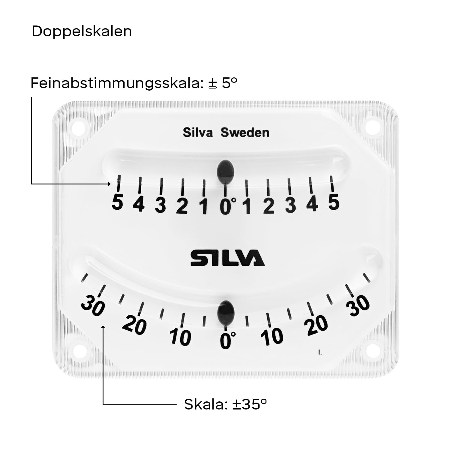 Silva Clinometer - Neigungsmesser für alle Fahrzeugtypen - 2 Skalen: ±35° & Feinabstimmungsskala ± 5° - Inclinometer 1x8x10 cm - Neigungsmesser Offroad Neigungsmesser Auto
