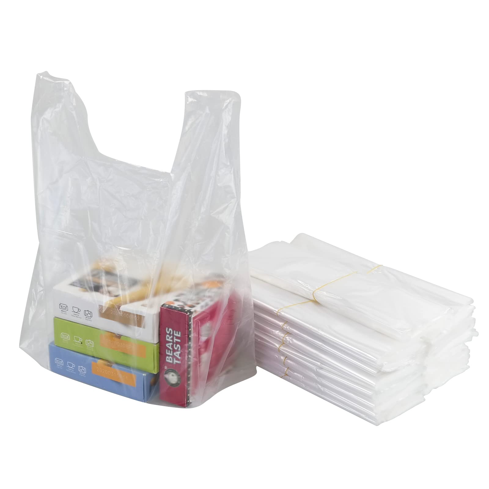 Jandson T-Shirt Handle Shopping Bags, Clear Plastic Grocery Bag, 600 Count