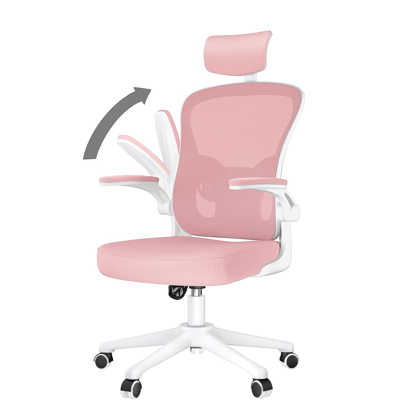 naspaluro Silla de Oficina Ergonómica, Silla de Escritorio con Soporte Lumbar, Reposacabezas Ajustable, Reposabrazos Abatibles, Silla Giratoria con Respaldo Transpirable, Rosa