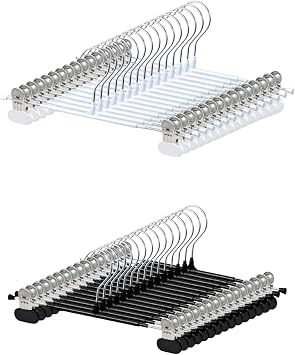 HUADYMEET 40 Pack 12Inch Pants Hangers with Wide Clips,Metal Trouser Hangers for Jeans. Space Saving Heavy Duty Non-Slip Adjustable Closet Organizers and Storage Shorts Hanger for Women, Men, White an