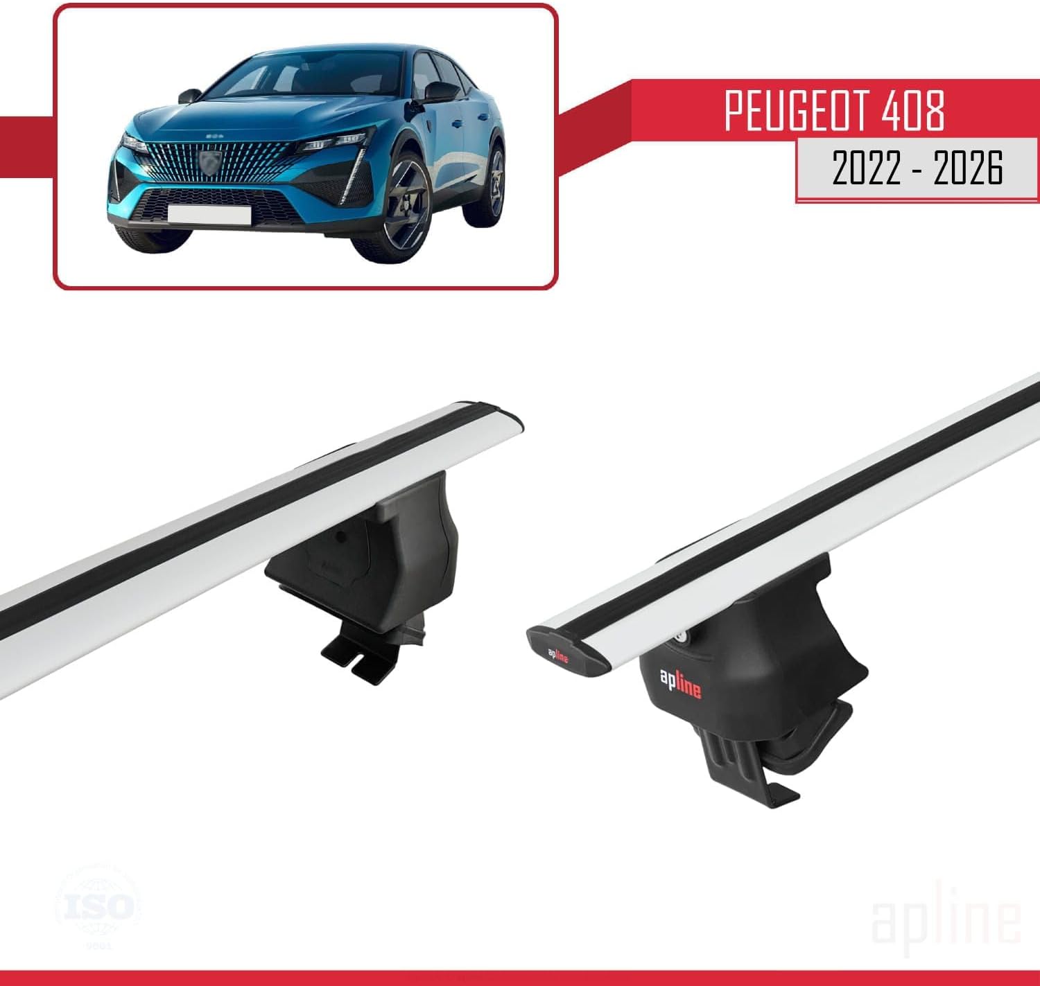 Compatible with Peugeot 408 (P54) 2022-2026 ACE-4 Car Roof Rack Cross Bar Grey Aluminium 2 Bars