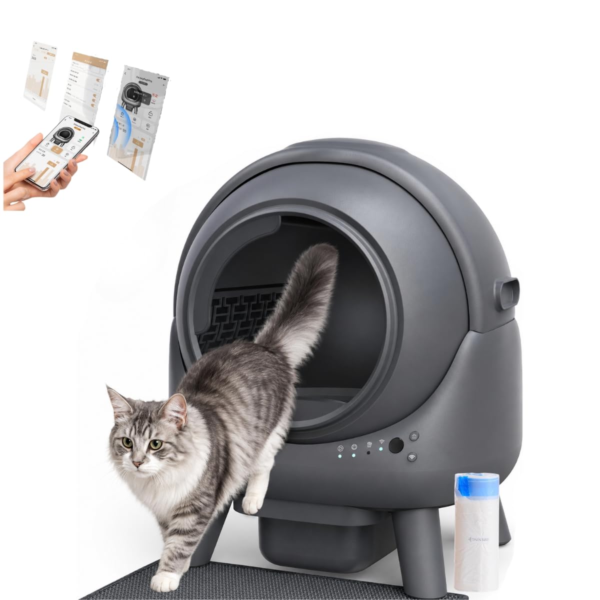 Arenero Autolimpiable para Gatos, WiFi y App | Caja de Arena Automática Inteligente, Sistema Antifugas y Anti olores, Depósito XL de 8L, Sensores Infrarrojos de Seguridad