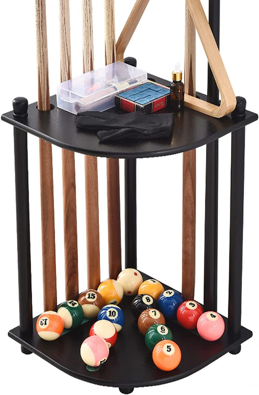 Pool Cue Stick Holder - Hardwood Corner Floor Billiard Rack,Cue Rack Only,Holds 8 Pool Cue Stick and Full Set of Pool Balls