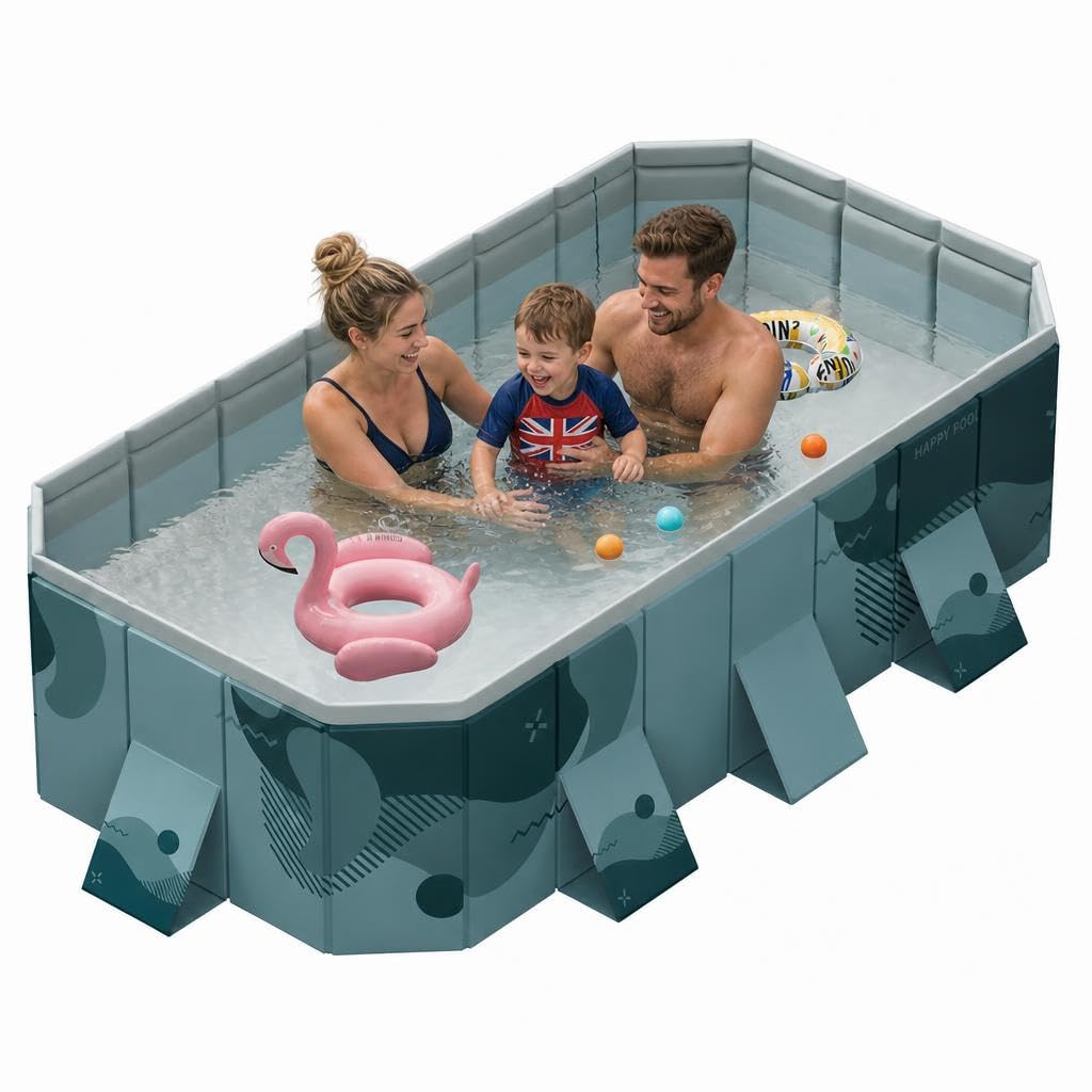 SKILBEAIA Foldable Pool Non-Inflatable Swimming Pool for Family Adults Hard Plastic Shell Collapsible Rectangle Swimming Pool for Outside Backyard(2.6m)