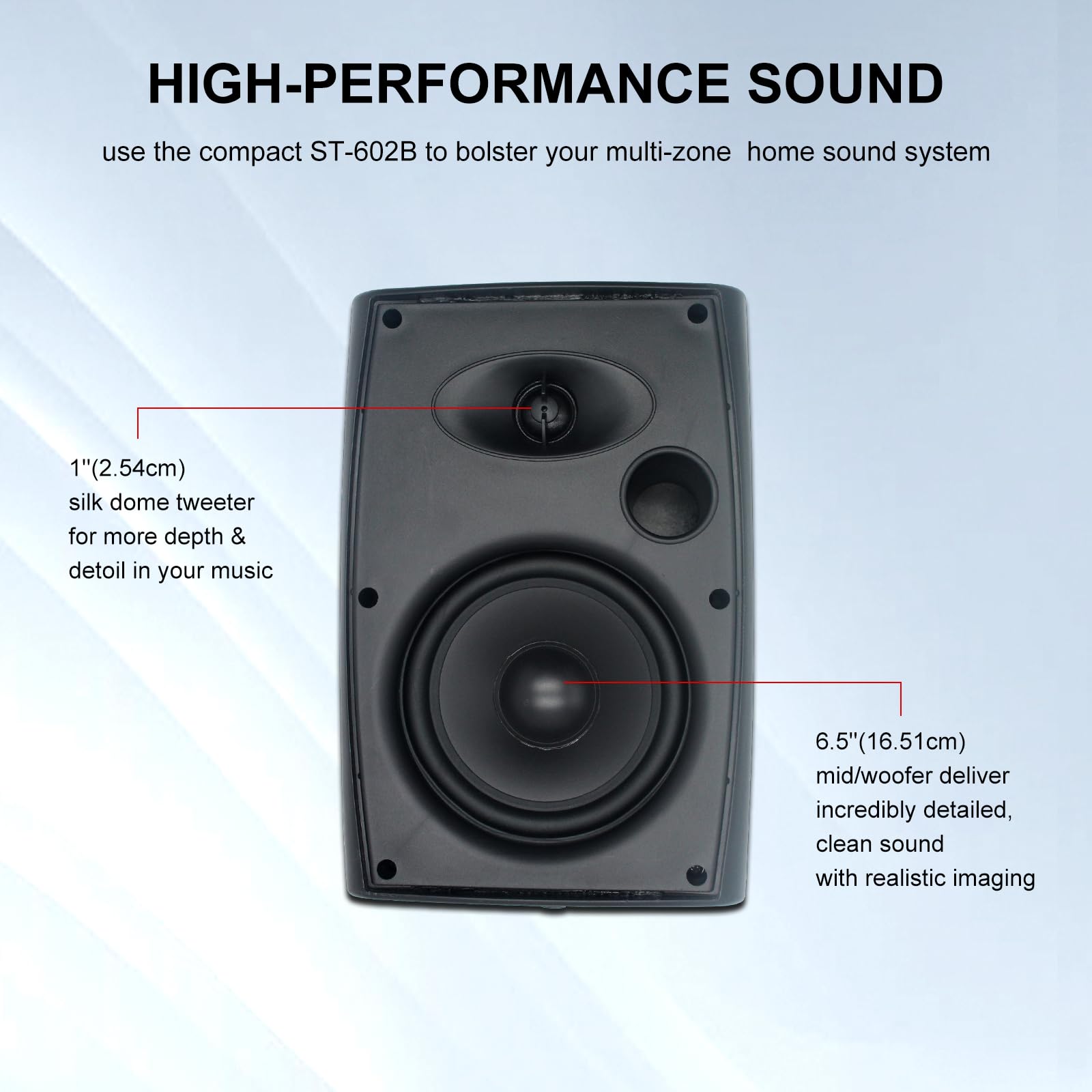 STUDIOFINIX Enceinte d'extérieur de 6,5 Pouces, Montage Mural, 400 W, Noir - Solution Audio puissante et résistante aux intempéries