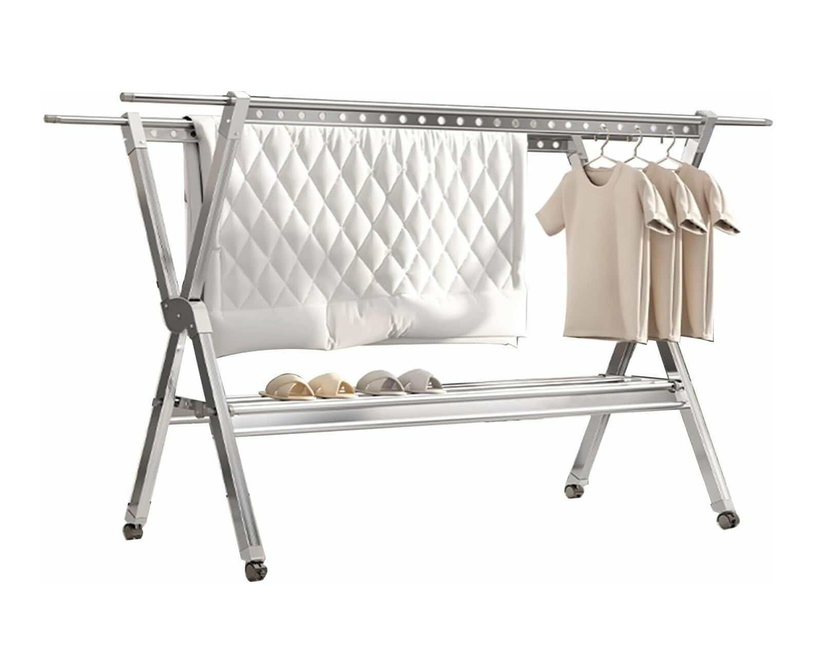 AZHKJKZH Clothes Airer Aluminium Clothes Drying Rack Foldable Hanger For Indoor Outdoor With 4 Castors Garment Indoor Outdoor