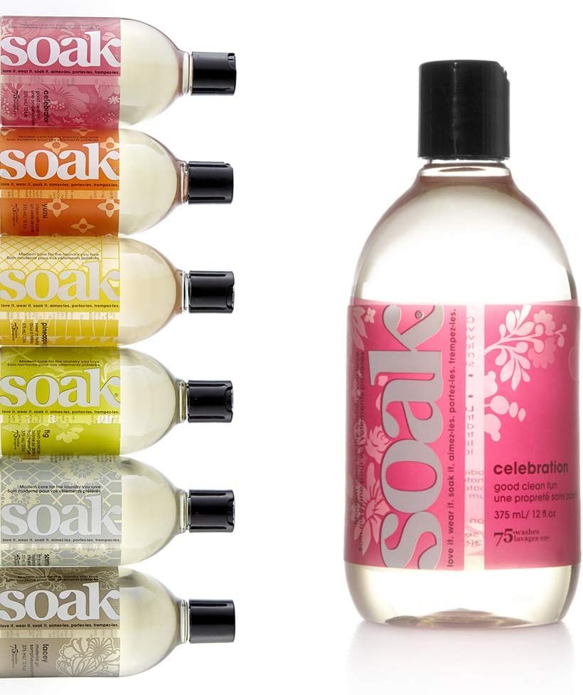 Image of Soak Laundry Soap - No Rinse, Plant Derived Hand Wash Detergent - 375 ml / 12 fl. oz, 75+ Washes (Celebration) (Pack of 6)