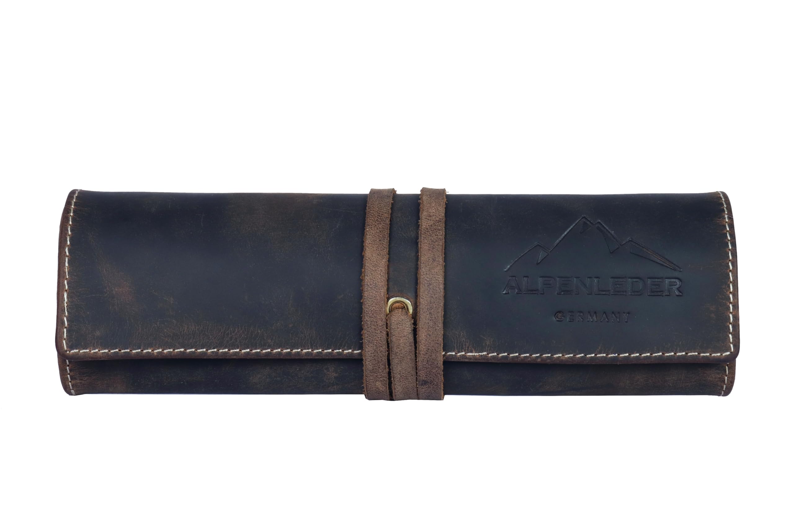 Alpenleder Stifterolle - GFRETT (Handgefertigt) - Nachhaltiges Bio-Leder aus regionaler Landwirtschaft | Federmappe, Federmäppchen klein, Etui Stifte *Fair Produziert* (6x6x21,5cm) (Old Havanna)