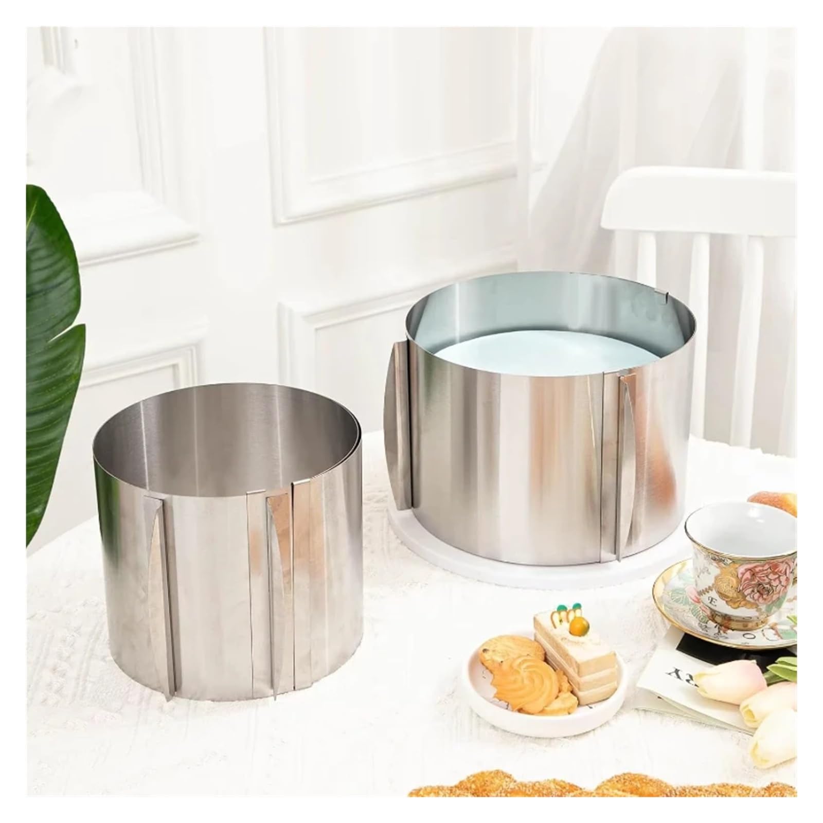 Anillo para Mousse de Acero Inoxidable Molde Redondo Ajustable for Tartas de 6 a 30 cm, retráctil, Acero Inoxidable, con Escala(Height 15cm)