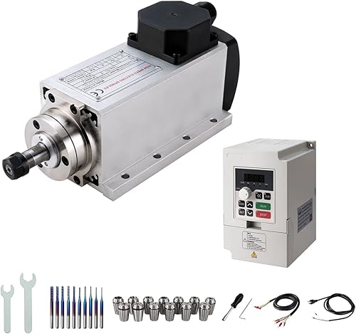 Kits de motor de husillo CNC, 220 V 1.5 KW ER11 Motor de husillo cuadrado refrigerado por aire, motor CNC de husillo CNC + 220V 1.5KW VFD + Juego de