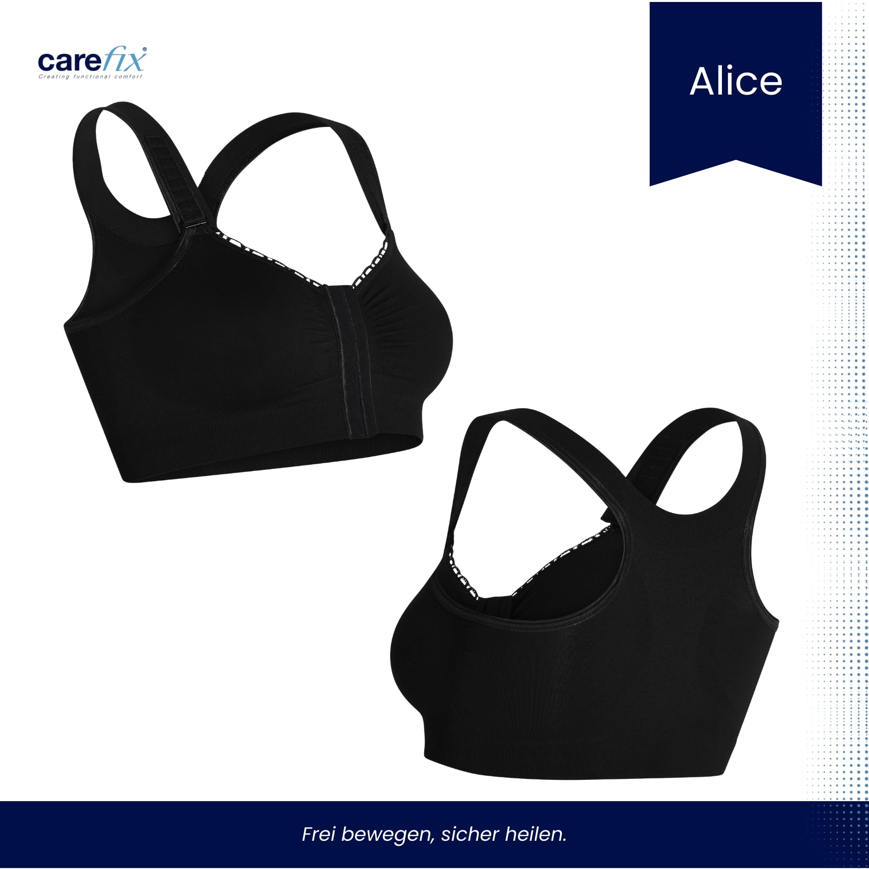 CAREFIX Alice Kompressions BH nach Brust OP | Kompressionsstufe 4 | postoperativer Stütz BH mit Vorderverschluss & verstellbaren Trägern | nahtlos, atmungsaktiv & narbenfreundlich | L | Schwarz