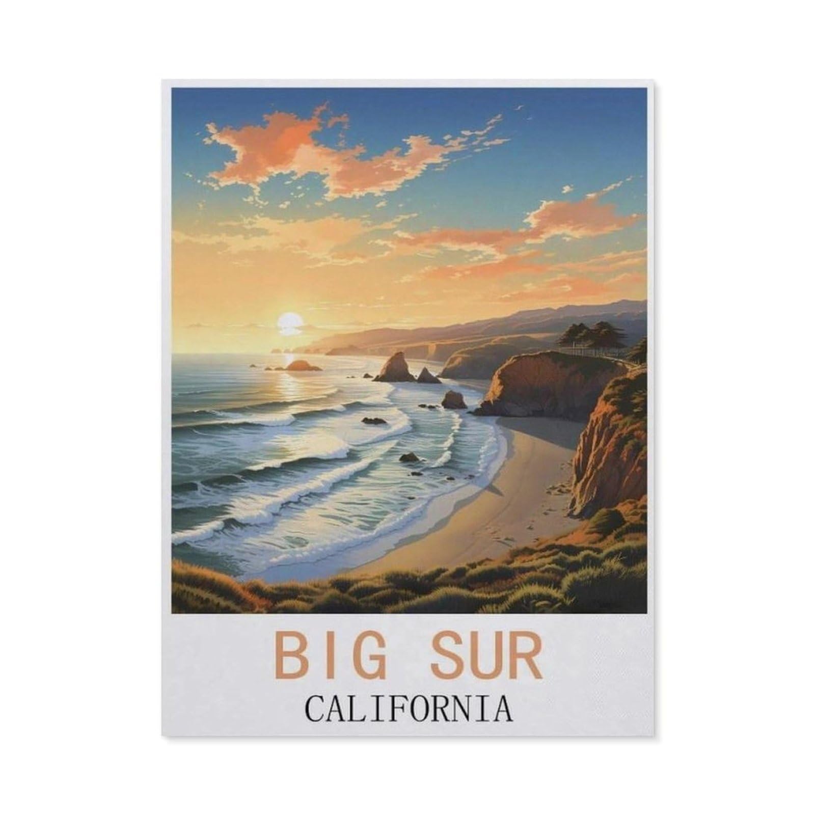 Beayodkp （30 X 40 Cm/11.81 X 15.74 Inches） 5D Diamond Painting，Big Sur California Vintage Travel Poster，Diamond Embroidery Cross Stitch-Ch99