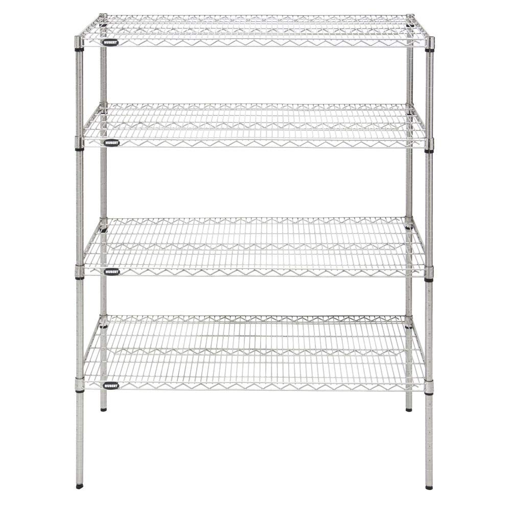 Shelving Unit with 4 Shelves Silver Wire - 48" L x 24" W x 63" H by HUBERT – Alloy Steel, Silver, Model K2448-3TA