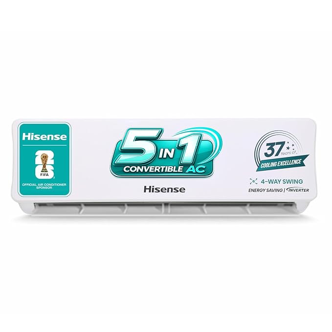 Hisense 1.5 Ton 3 star Inverter Split AC(Copper, 5-in-1 Convertible with Intelligent 4 modes, PM 2.5 filter, Anti corrosion, AS-18TR4R3E1, White）