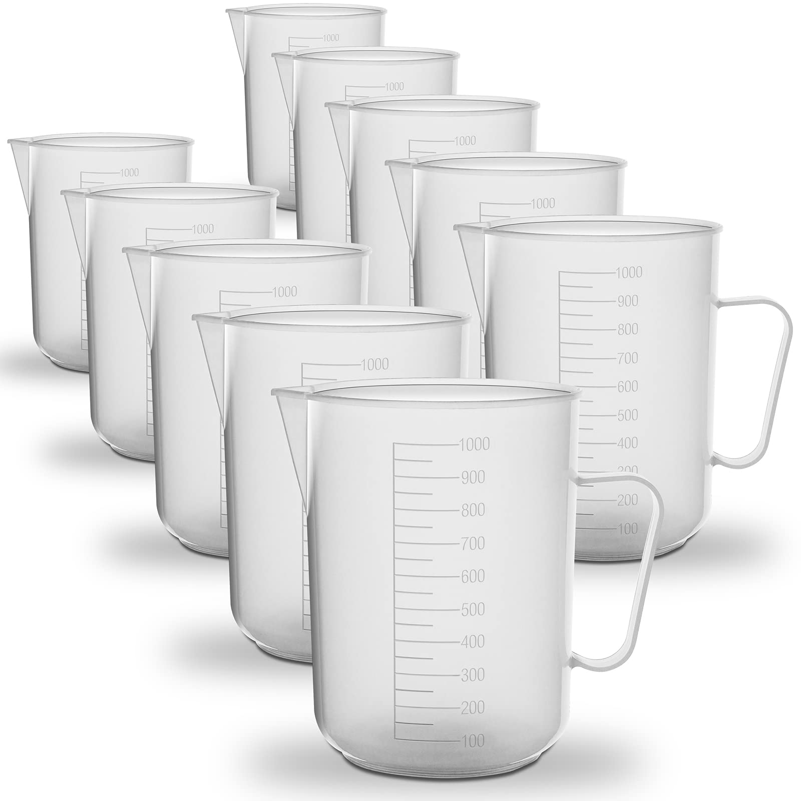 10 Pack - RE-GEN 1000ml (1ltr) Clear Plastic Graduated Container Beaker Measuring Jugs – Ideal for Home, Kitchen, DIY, Laboratory, DIY, Arts & Crafts