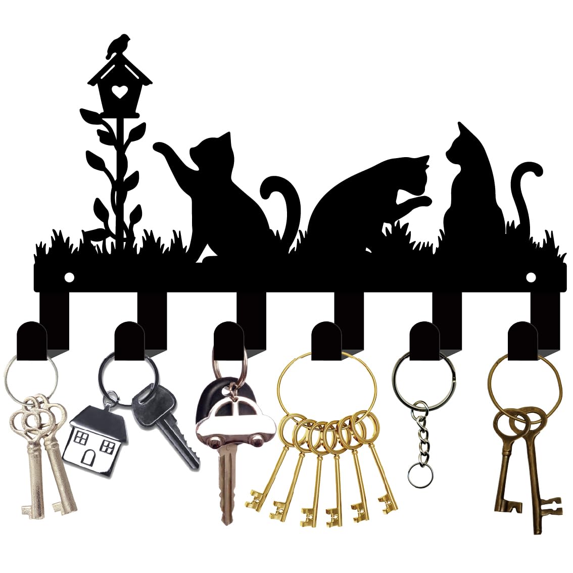 CREATCABIN Soporte Llaves Gatos Negros Colgar Llaves Pared,Organizador Llaves Metal,Perchero Soporte Colgar Llaves,Ganchos Hierro Montaje En Pared,Decorativo para Entrada,Puerta Delantera,27x16cm