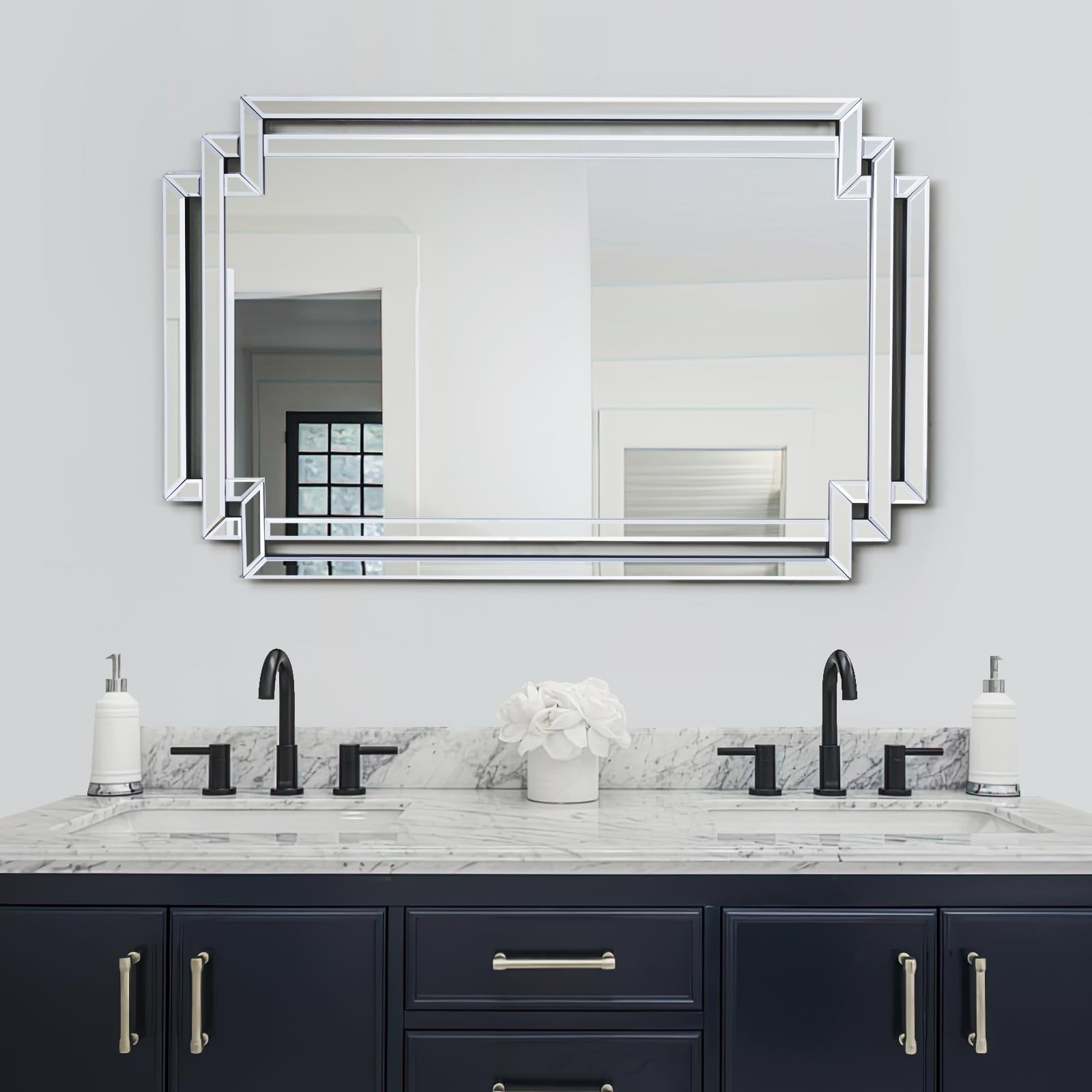Photo 1 of *MAJOR DAMAGE*
Autdot 32" X 40" Large Decorative Wall Mirror for Decor, Large Elegant Living Room Mirror with Glass Pieces and Beveled Edge, Modern Bathroom Mirror Hang Horizontally or Vertically