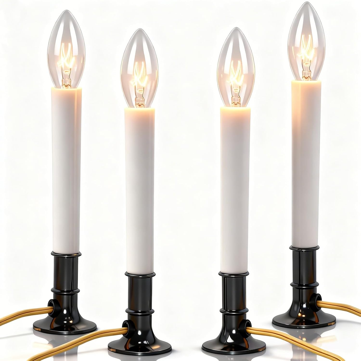 4 Pack Electric Window Candles Lights with Pewter Plated Base, On/Off Switch Plug in Window Candles Lamp with 7w Light Bulb for Home Holiday Christmas Party Decorations