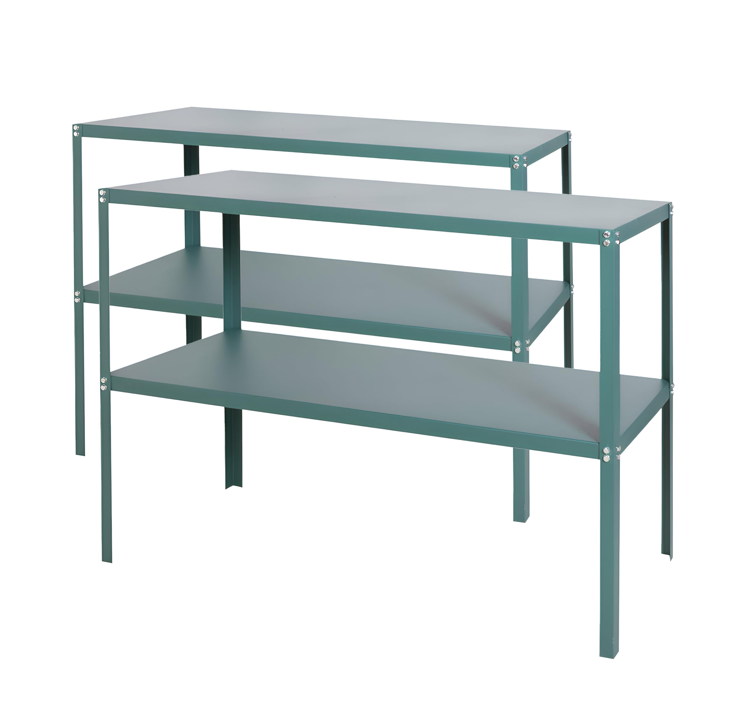 Lacewing 118cm Essential 2 Tier Greenhouse Staging Potting Bench Tool Storage Rack Shelves Green (Pack of 2)
