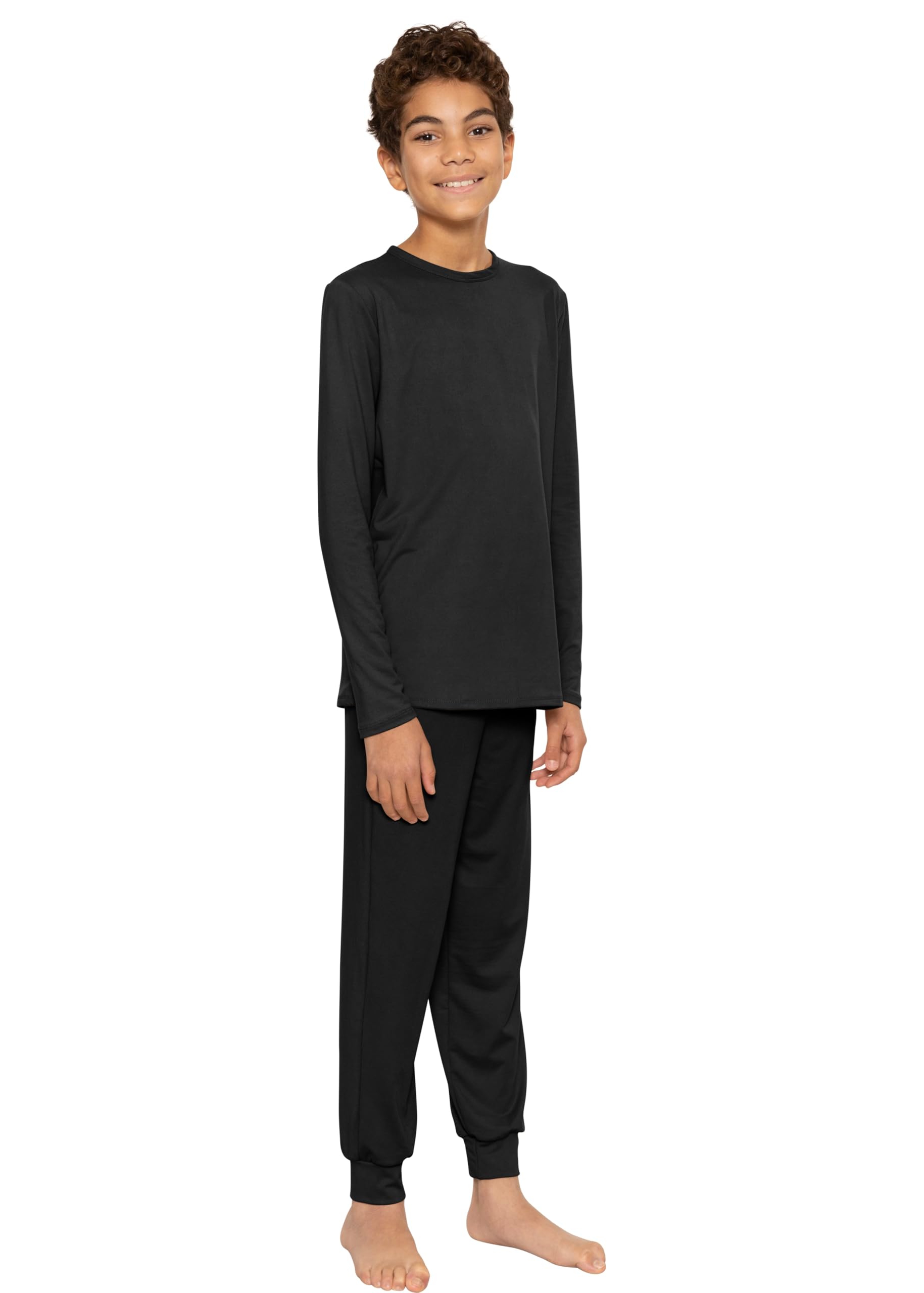 STRETCH IS COMFORT Boys Thermal Set Long Sleeve Top with Jogger Pants | Crew Neck or Hoodie | Thermal Underwear For Kids Set