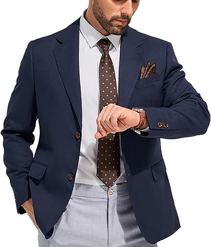 Navy Blue Mens Suit Casual Retro Blazer Jacket Slim Fit Lightweight Solid Sport 