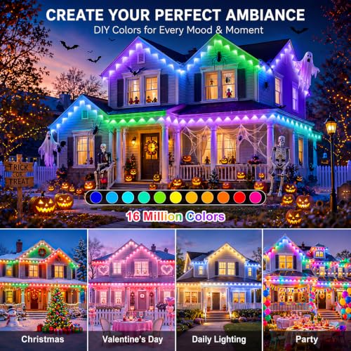 200FT Permanent Outdoor Lights for House, Christmas Halloween RGB+IC Lights - image 2