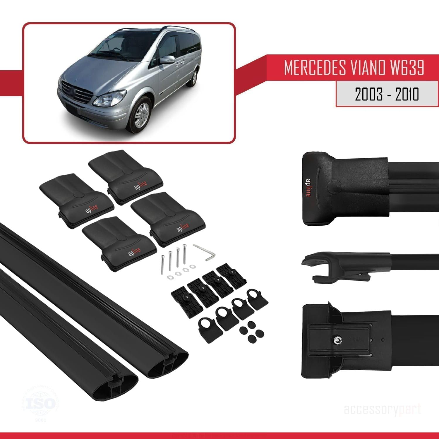 Compatible con Mercedes Viano 2 (W639) Pre-Facelift 2003-2010 Modelo Fly Barra de Techo Auto Portaequipajes Barras Transversales Negro Aluminio 2 Barras