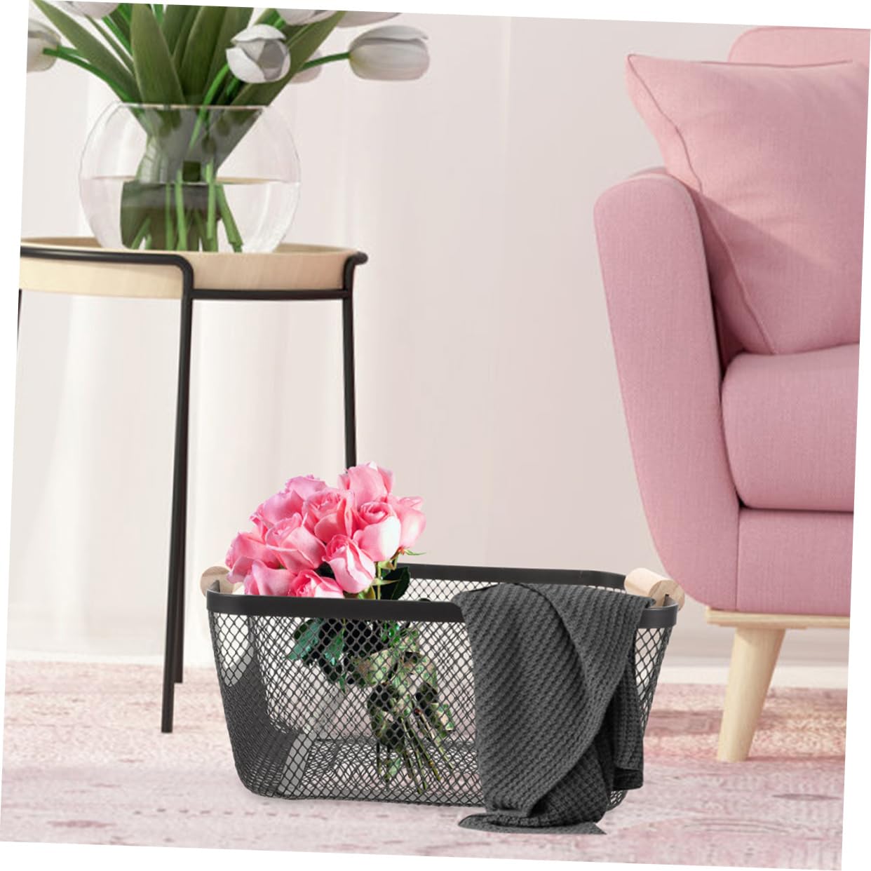Vaguelly 2piezas Cesta De Almacenamiento De Metal Con Mango De Madera Organizador De Cocina Multifunción Para Baño o Lavandería Cesta De Alambre Para Inodoro