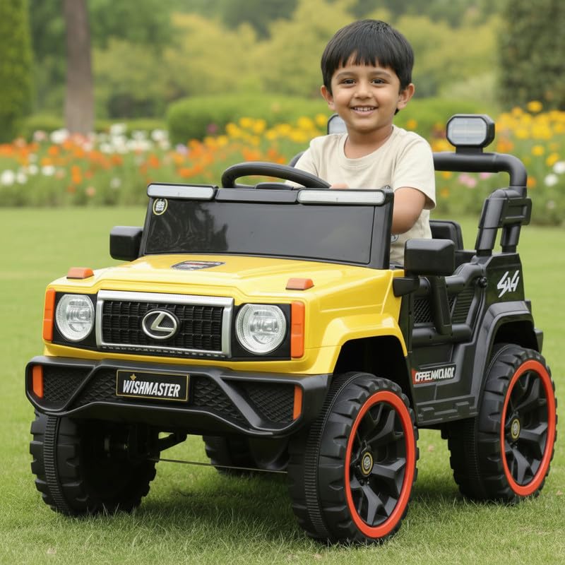 Image of Wishmaster 4x4 Kids Electric Ride On Jeep with Remote Control | Battery Operated Car for Kids 2-6 Years | RGB LED Lights, Bluetooth Music | Birthday Gift | 1-Year Warranty On Motors & Motherboard