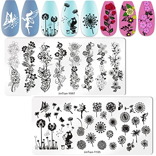 Luckforever 7Pc Nail Stamping Kit Flower Bird Cat Butterfly Nails Stamp Plate Template Stencil With Clear Stamper Scraper Women Girls Kids Manicure Design Tools #TOP3