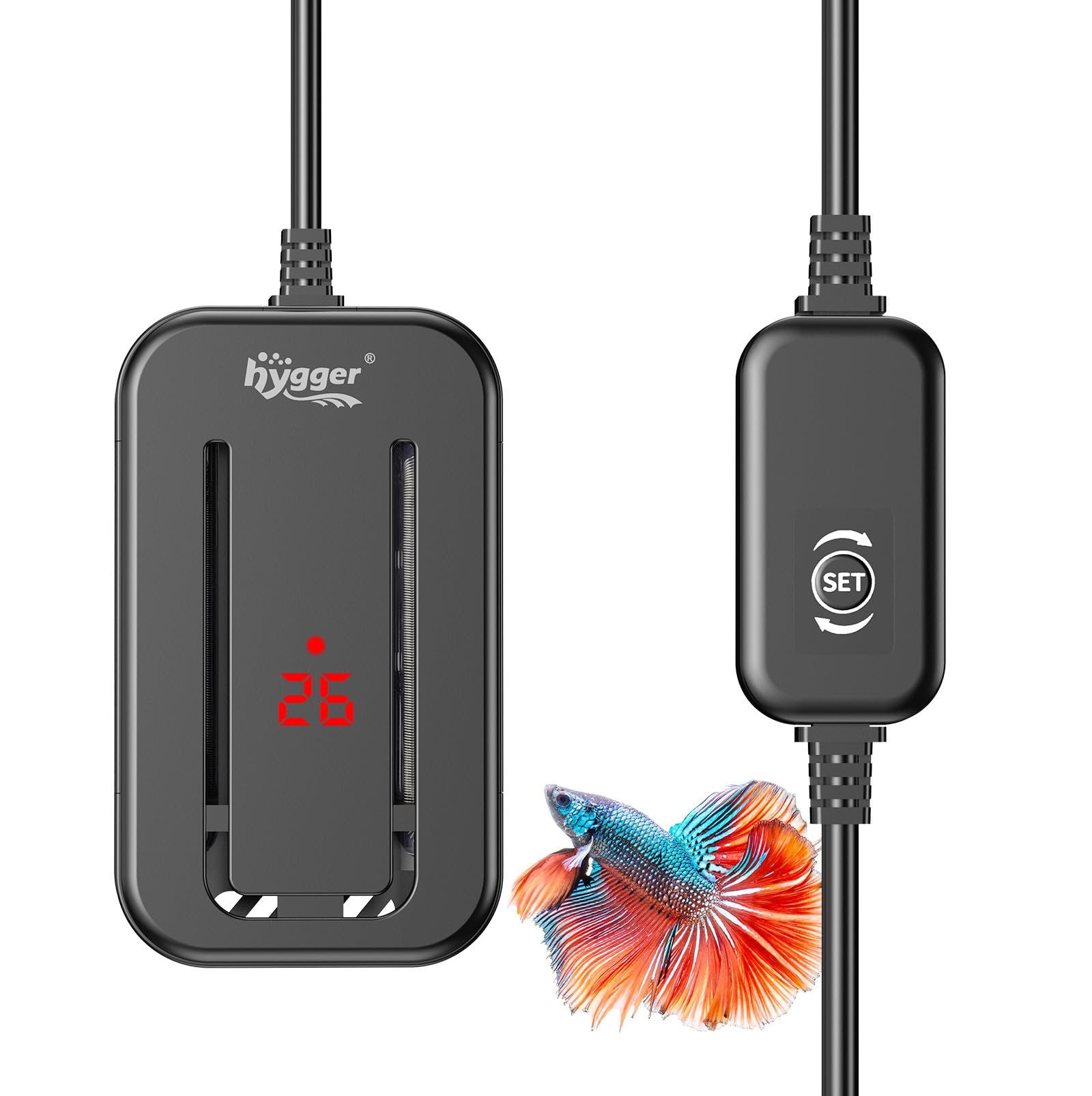 Hygger Calentador de Tanque de Peces, Calentador de Acuario para Tanques de Tortugas, 15-34 ℃, Calentadores de Tanque de Peces Tropicales, Calentador con Controlador, 200W, 95-132L