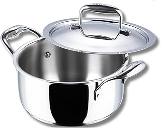Vinod Platinum Triply Stainless Steel Saucepot with Stainless Steel Lid 6.8 litres Capacity (26cm Diameter) with Riveted Handles