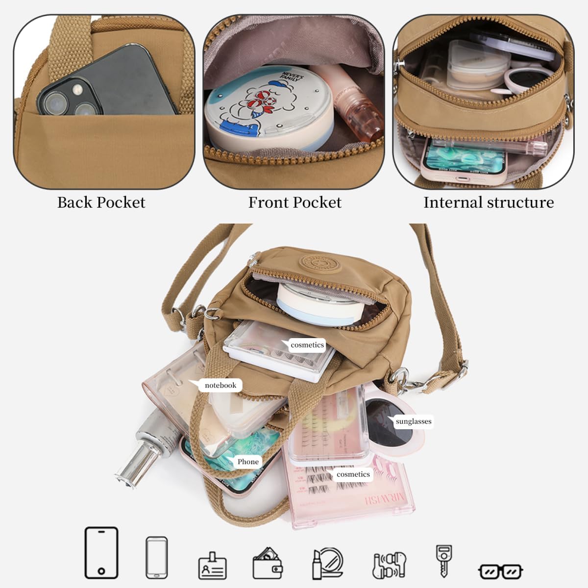 Women's Shoulder Bag, Multi-compartment Tote, Nylon Crossbody Bag, Casual Commuter Bag - Image 6