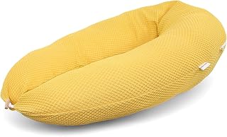 HOBEA-Germany Almohada de Lactancia 190 cm x 76 cm XXL Almohada de Embarazo Almohada para Dormir de Lado con Funda de algodón orgánico (Patrón de gofre Amarillo Mostaza)