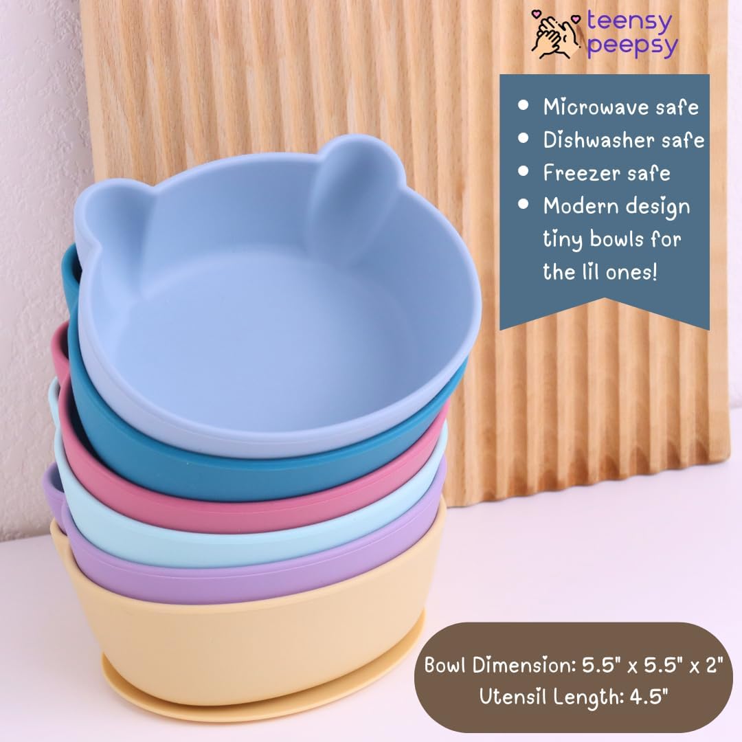 Silicone Bear Shaped Baby Bowl with Suction, Spoon & Fork for Babies 6+ Months, Infant Feeding BLW Baby Essentials Must Haves, BPA Free, Dishwasher Safe (Very Bear)